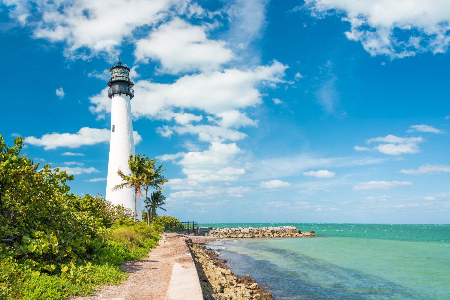 Famous lighthouse at Cape Florda in the south end of Key Biscayne , Miami